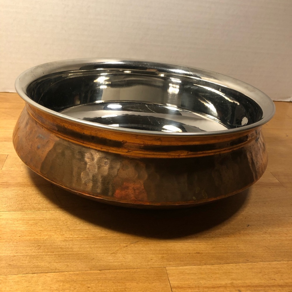 Indian Hammered Copper Stainless Steel Double Wall Serving Bowl 9"